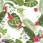 Estampa Folhagem Verde com flores cor de rosa